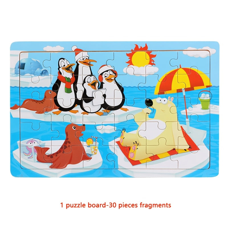 En 1 plateau de puzzle en bois pour enfants, animaux, dinosaures — Monptitlou