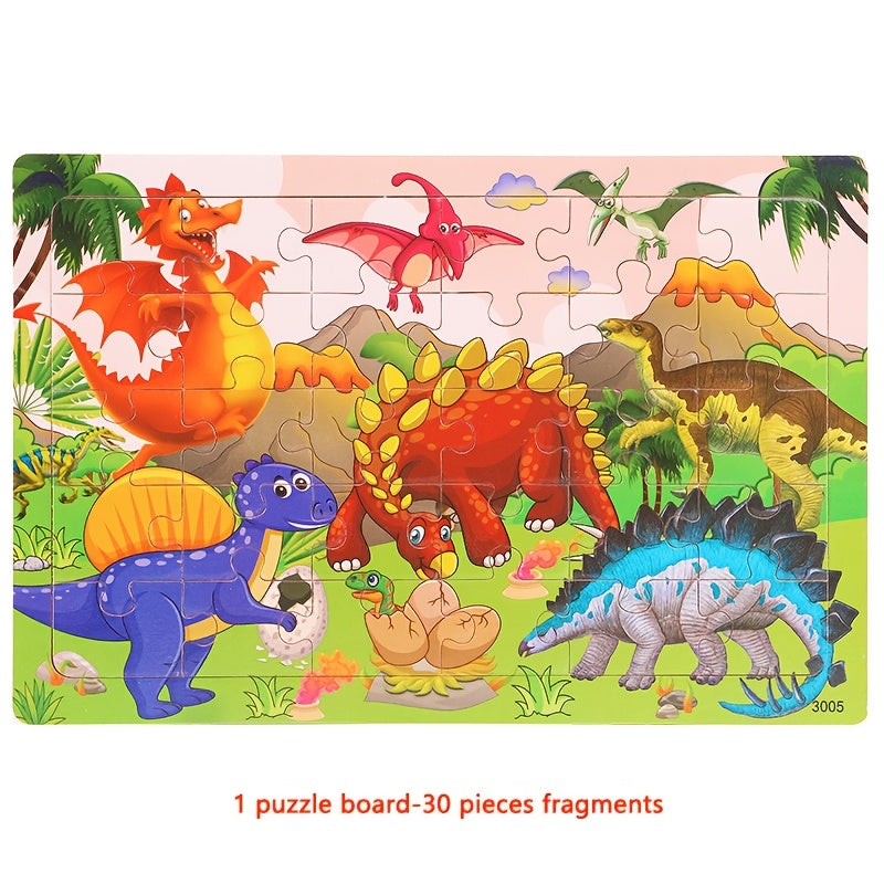 En 1 plateau de puzzle en bois pour enfants, animaux, dinosaures — Monptitlou