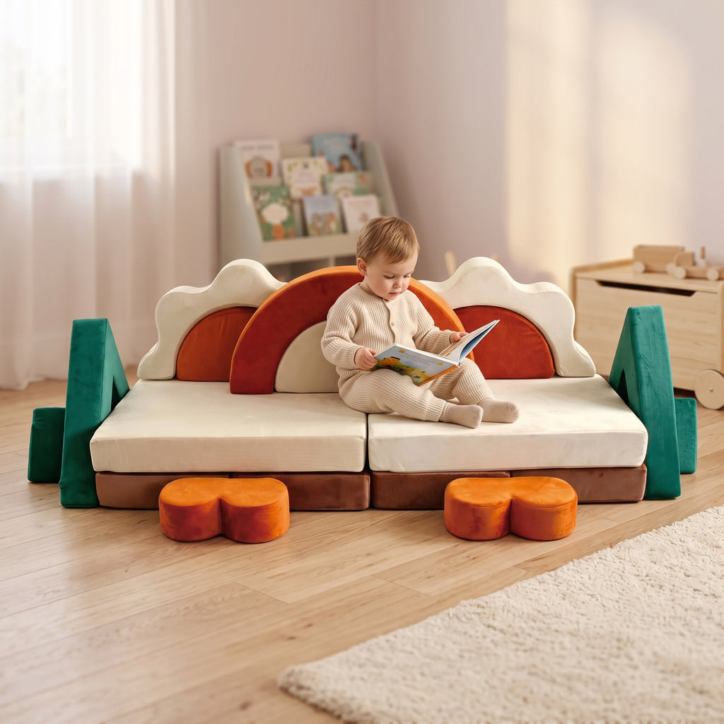 Canapé de jeu pour enfants 18 pièces velours multicolore — Monptitlou