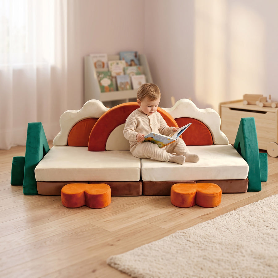Canapé de jeu pour enfants 18 pièces velours multicolore — Monptitlou