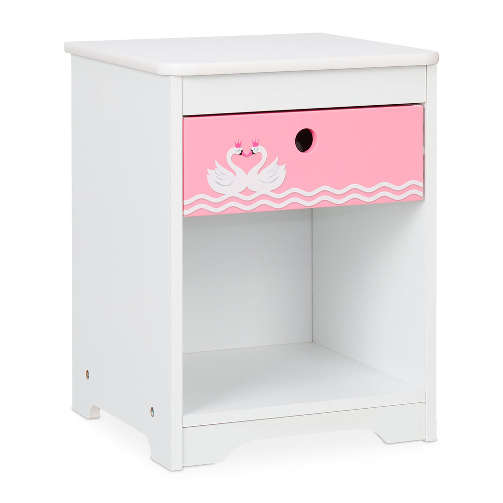Table de chevet pour enfant « Cygne » en blanc/rose — Monptitlou