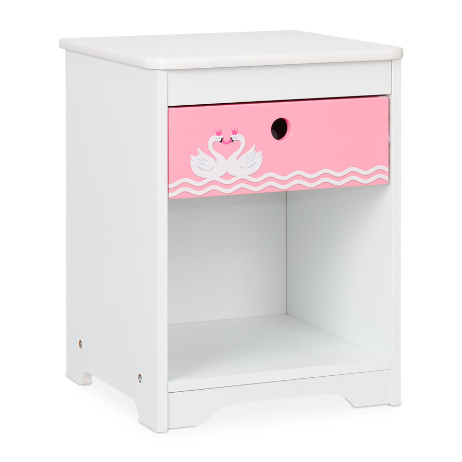 Table de chevet pour enfant « Cygne » en blanc/rose — Monptitlou
