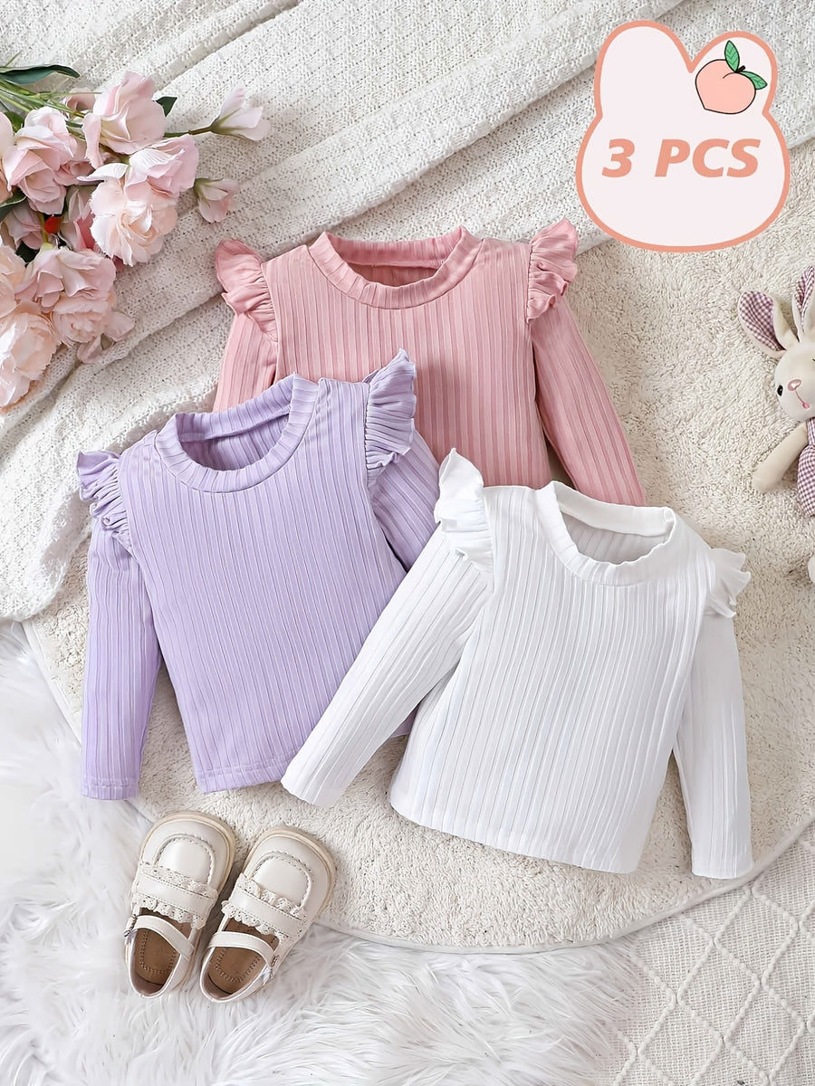 T-shirts à manches longues pour bébé fille, col rond — Monptitlou