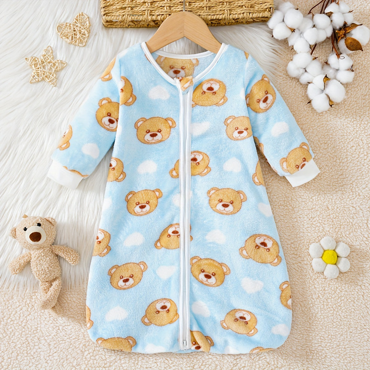 Bébé Ours Cœur Manches Longues Flanelle Polaire Fermeture Éclair Double — Monptitlou Image