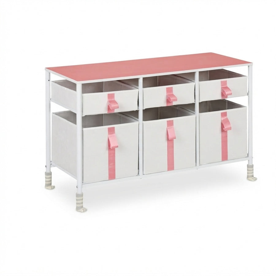 Commode pour enfants en blanc/rose - (L)100 x (H)61.5 x (P)40.5 cm — Monptitlou