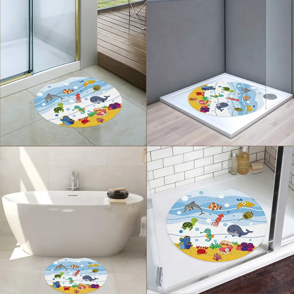 Tapis de salle de bain rond avec encoche, motif animal marin cartoon — Monptitlou