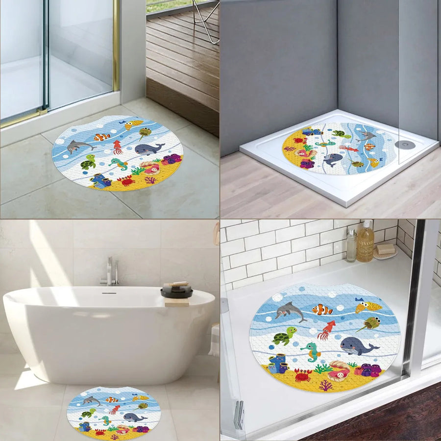 Tapis de salle de bain rond avec encoche, motif animal marin cartoon — Monptitlou