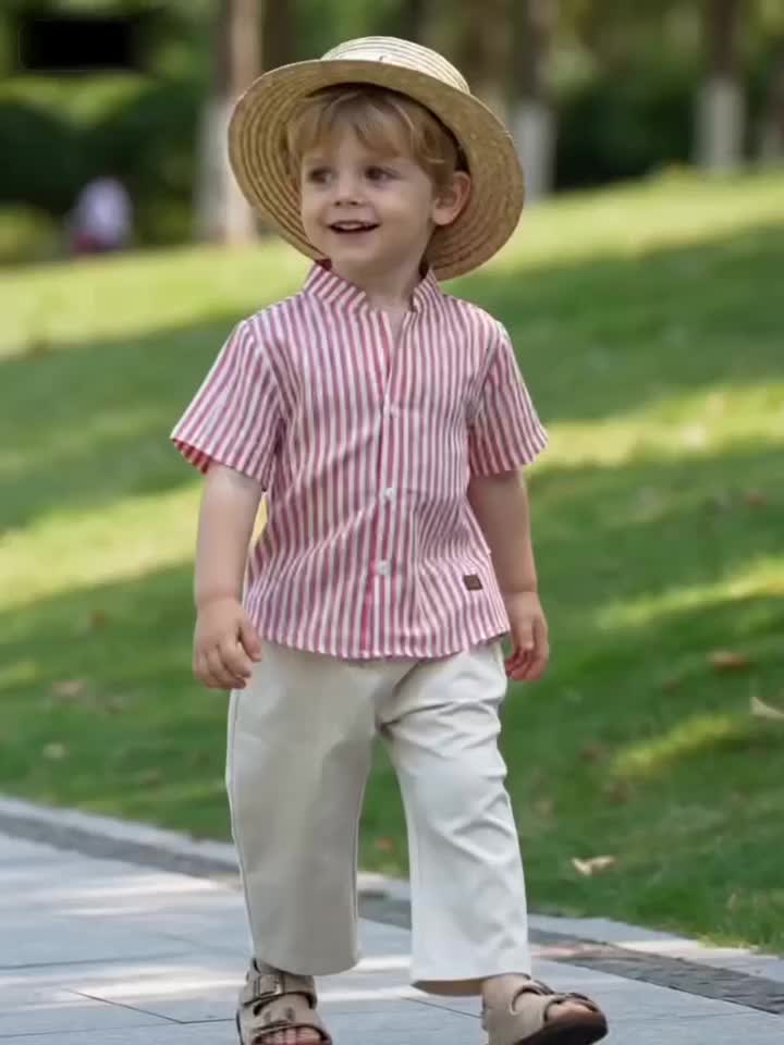 Ensemble 2 pièces 'S : Chemise décontractée à rayures et pantalon uni