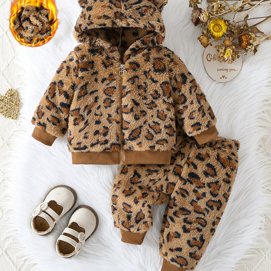 Ensemble Bébé Petite Fille Automne Hiver Imprimé Léopard — Monptitlou