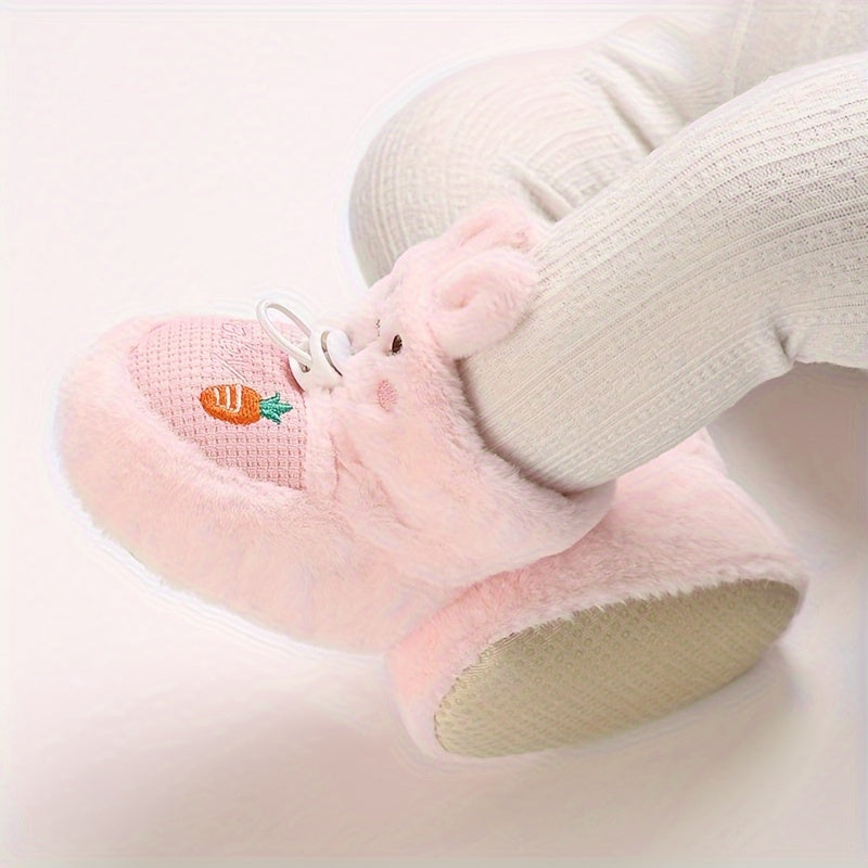 Chaussures d'hiver pour nouveau-nés 0-1 an, bottes chaudes doublées peluche avec motifs mignons, semelles souples, chaus