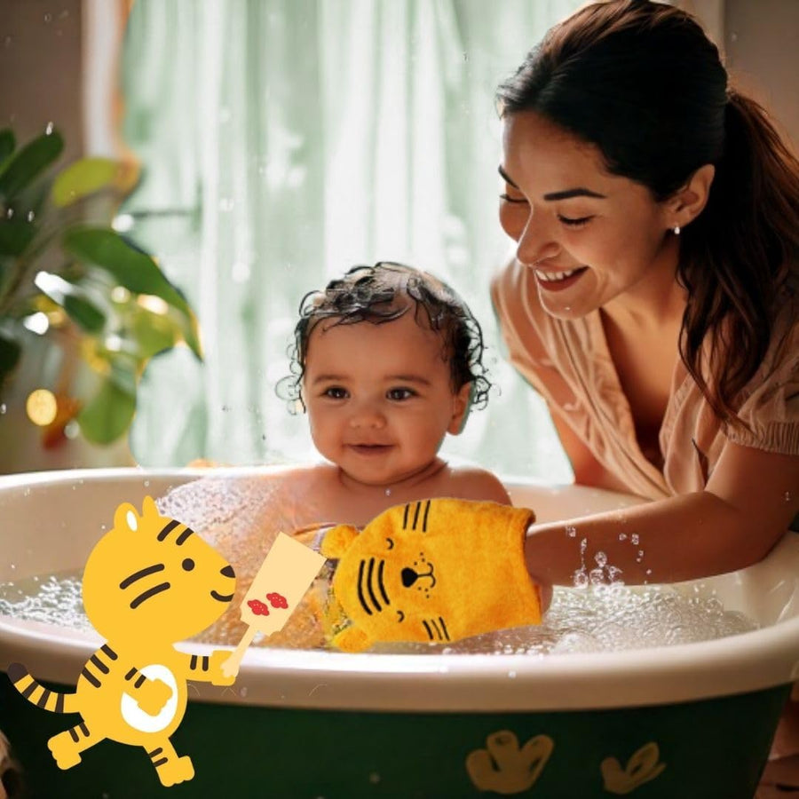 Ensemble Hello Hippo de 6 Gants de Toilette pour Bébé et Parents — Monptitlou