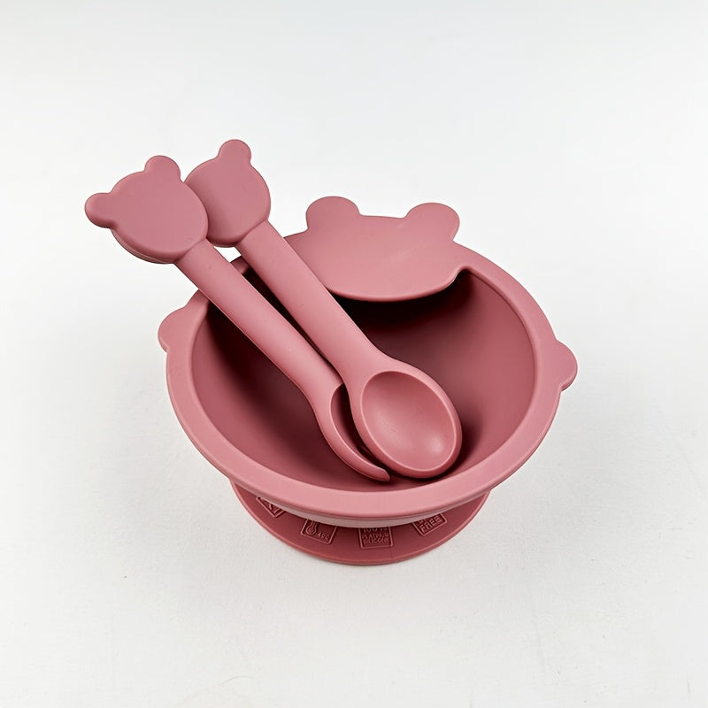 Lot de 3 pièces ensemble de vaisselle pour tout-petits en silicone alimentaire, bol à ventouse pour bébé motif cartoon, 