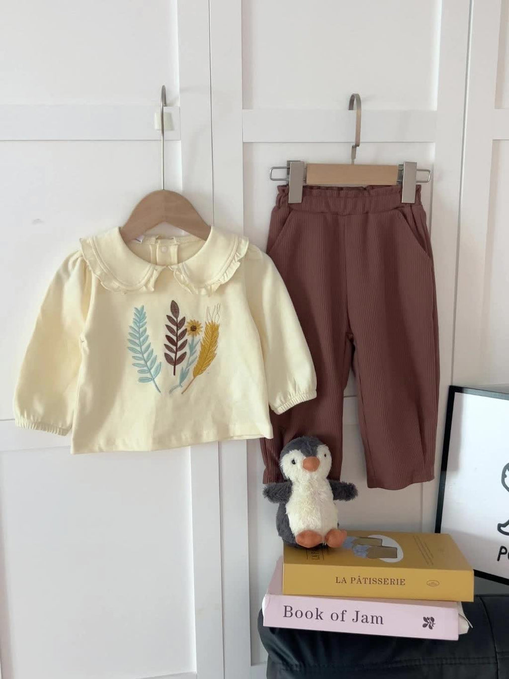 Ensemble bébé fille design rétro littéraire : haut à manches longues