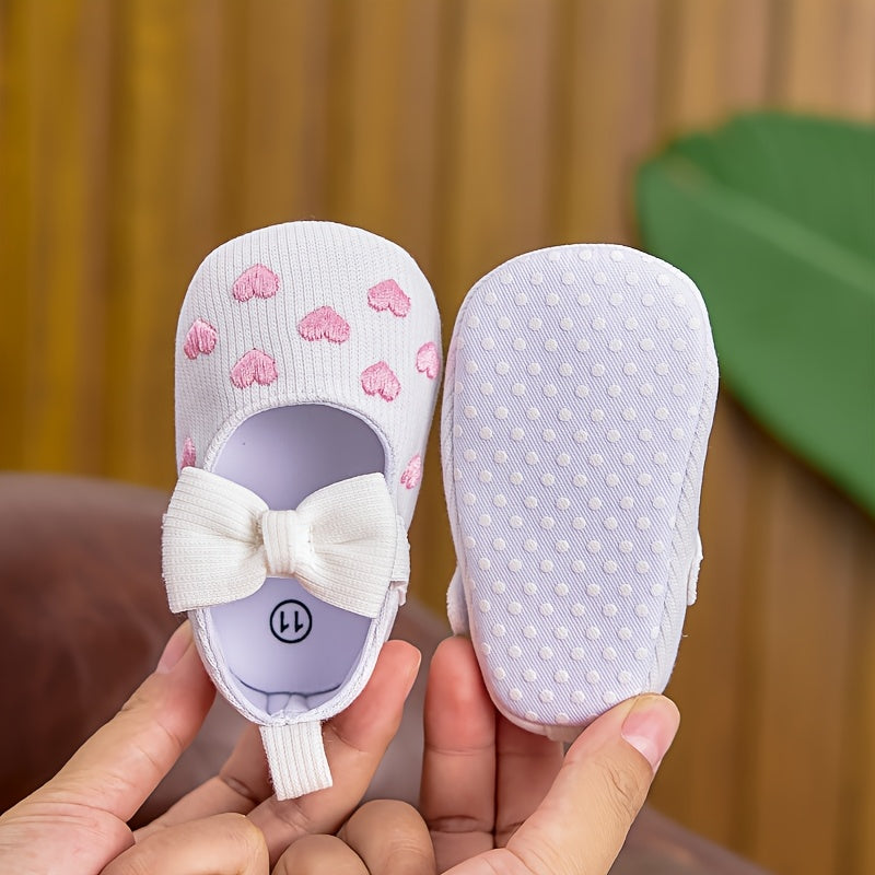 Chaussures bébé fille princesse printemps automne quatre saisons, adaptées 0-6-12 mois, semelle souple, nœud cœur scratc