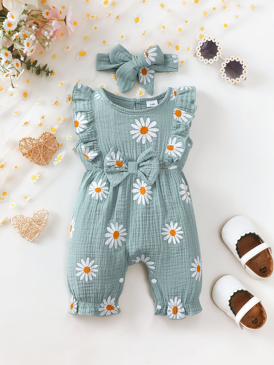Romper bébé fille été style mignon avec motif petite marguerite — Monptitlou