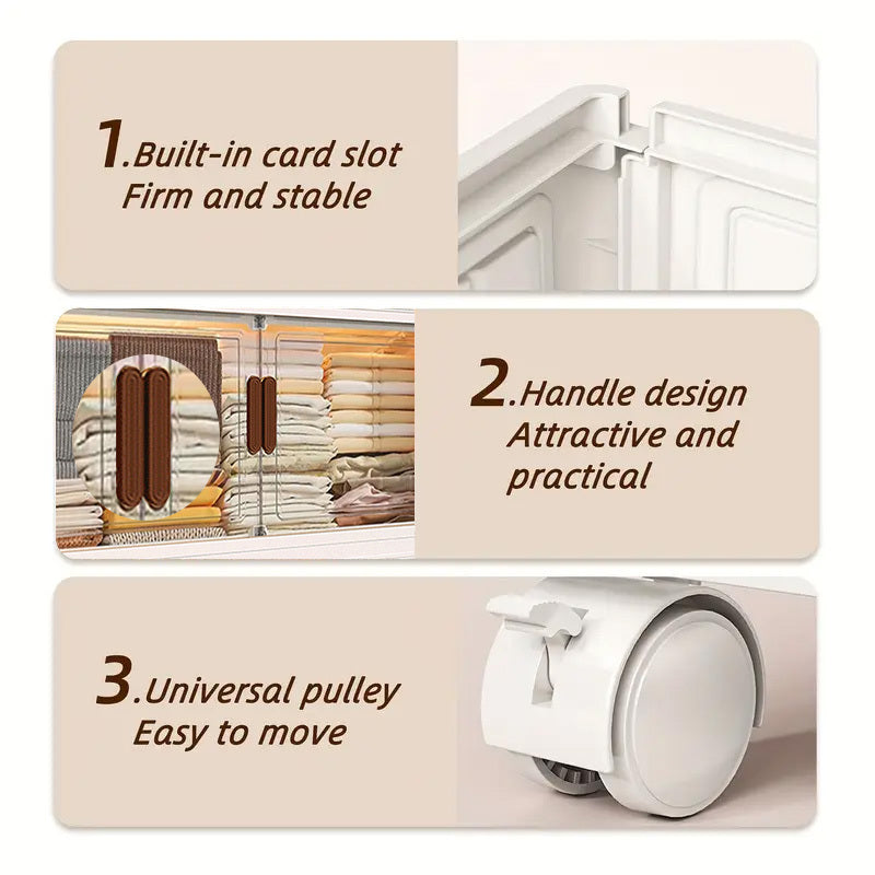 Armoire de rangement pliante style crème avec roulettes universelles — Monptitlou