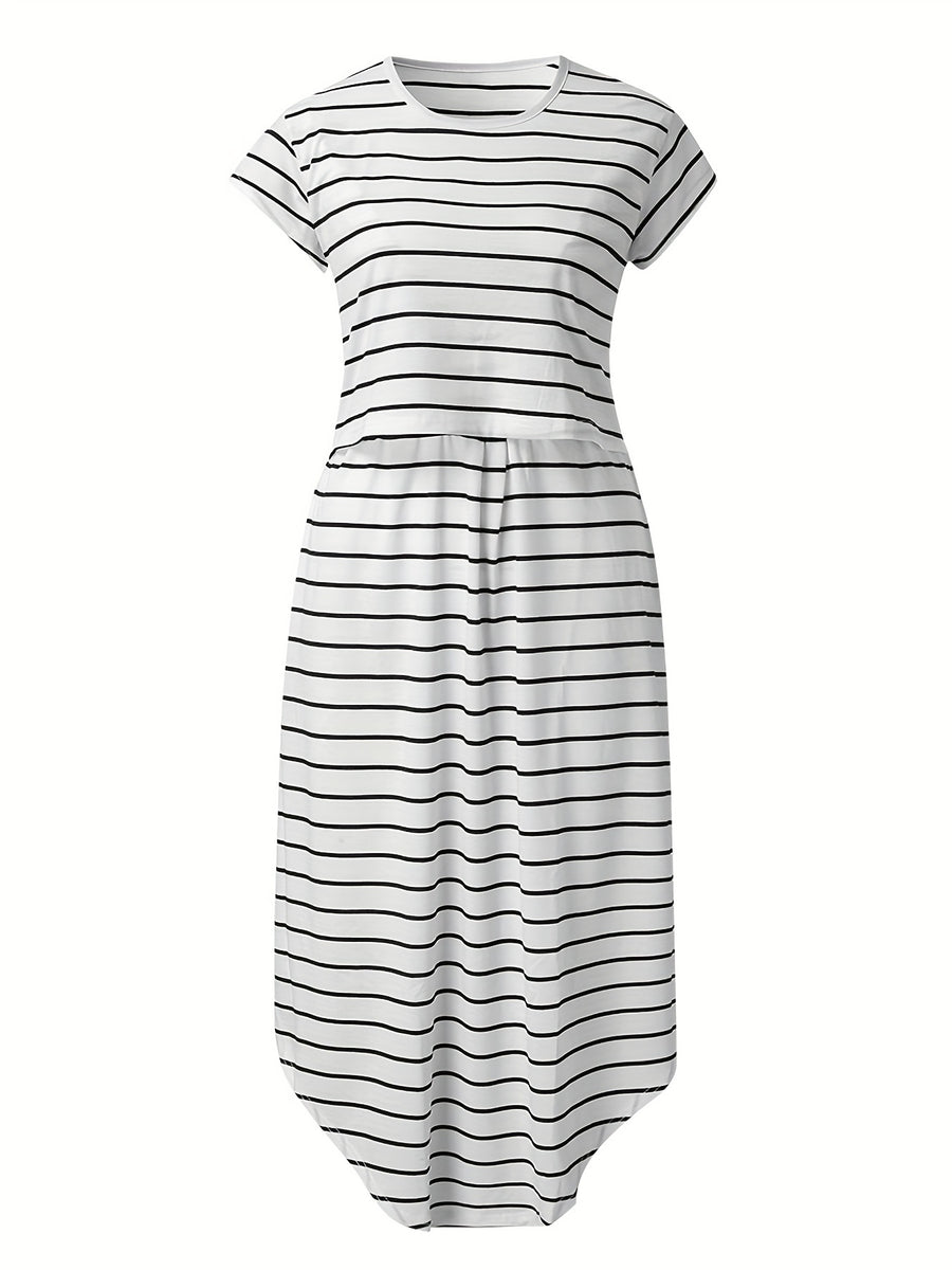Robe de maternité et d'allaitement multifonctionnelle à rayures