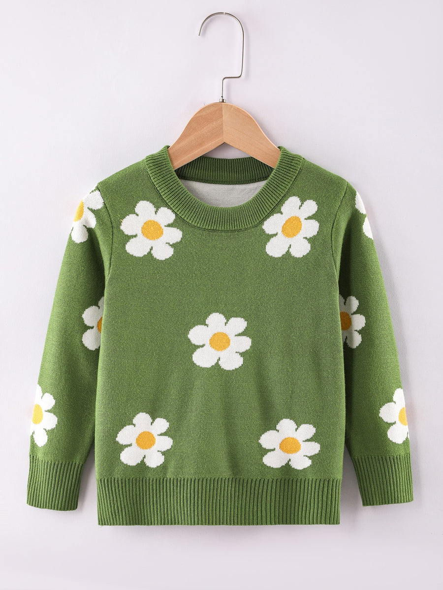 Pull col rond pour fille motif fleuri pour l'hiver — Monptitlou