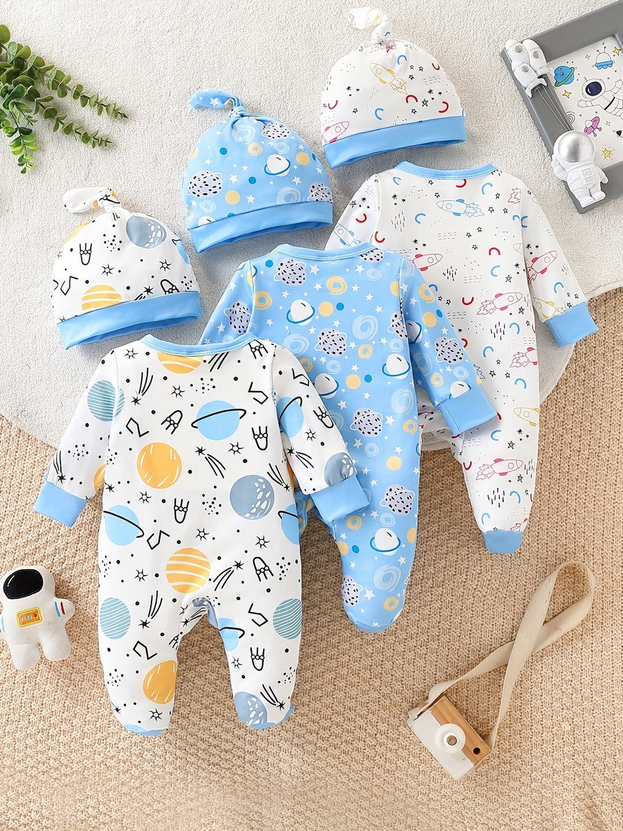 Ensemble de trois grenouillères à motifs mignons avec capuche pour bébé — Monptitlou