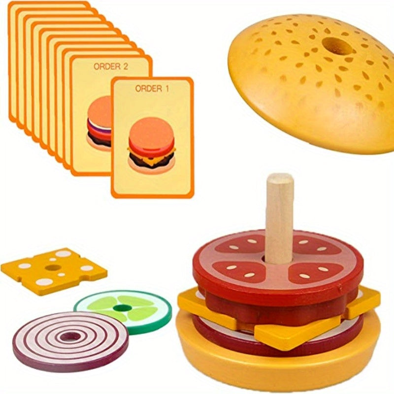 Lot de jouets en bois à empiler en forme de hamburger — Monptitlou Image
