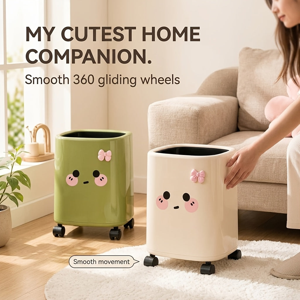Poubelle décorative rose avec nœud et motif cartoon, double couche — Monptitlou