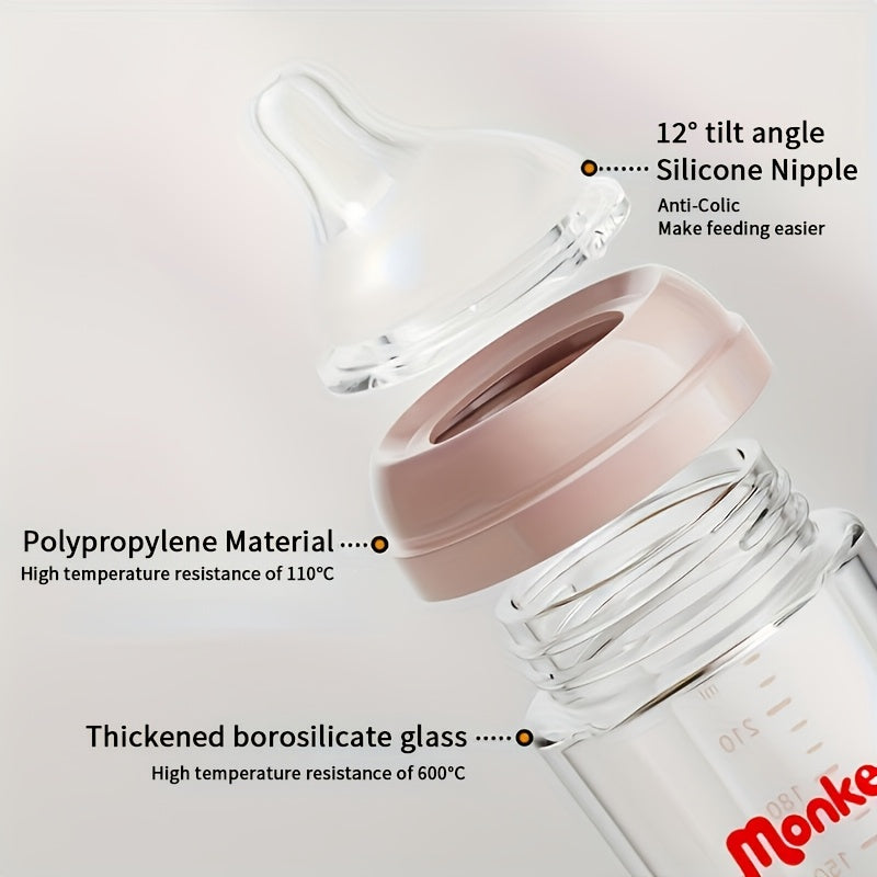 Biberon en verre 160 ml/240 ml, Col large, Verre épais, Anti-colique — Monptitlou
