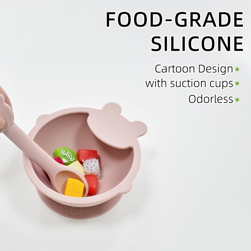 Lot de 3 pièces ensemble de vaisselle pour tout-petits en silicone alimentaire, bol à ventouse pour bébé motif cartoon, 