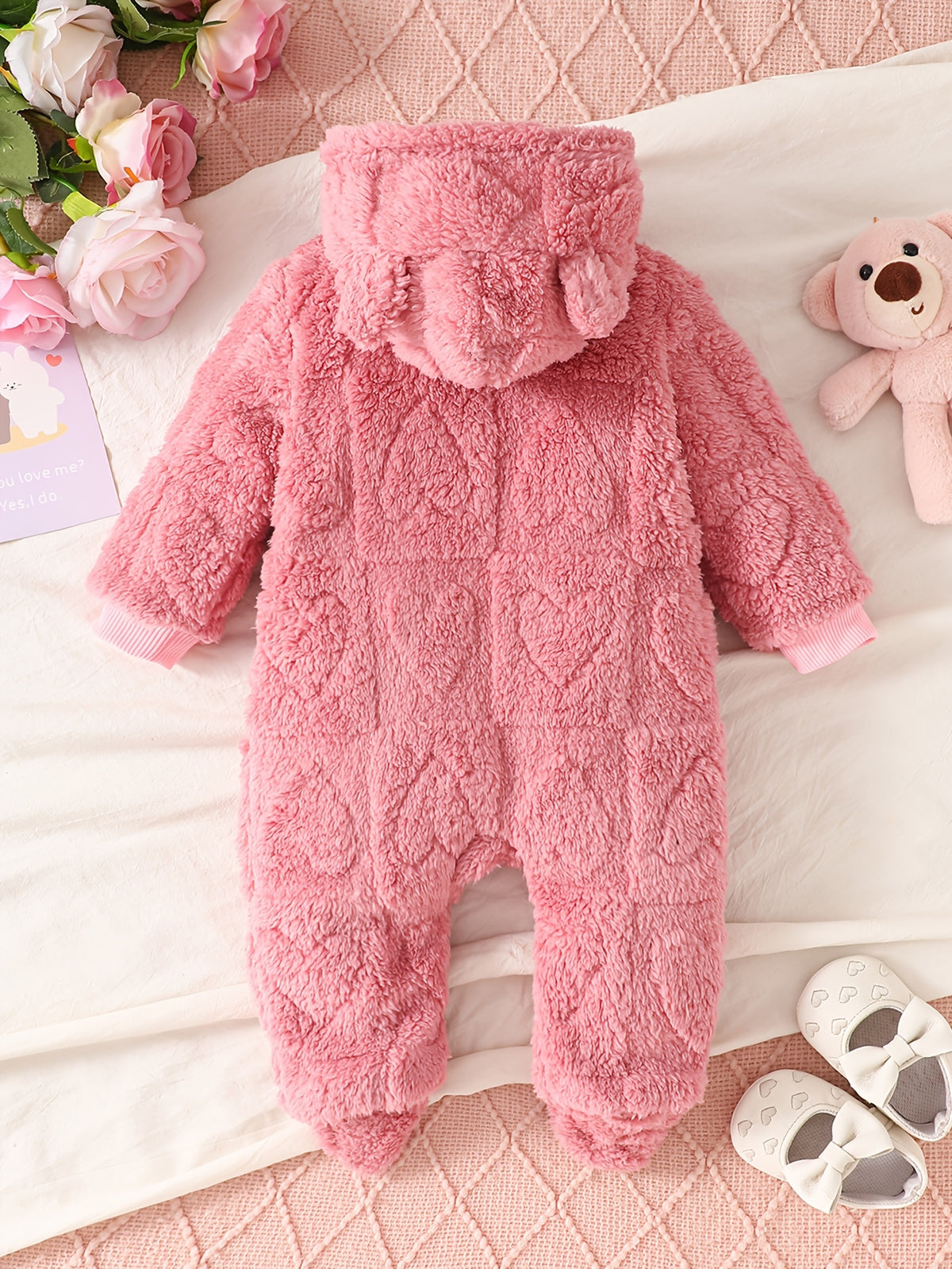 Combinaison à capuche en polaire ours rose pour bébé fille — Monptitlou Image