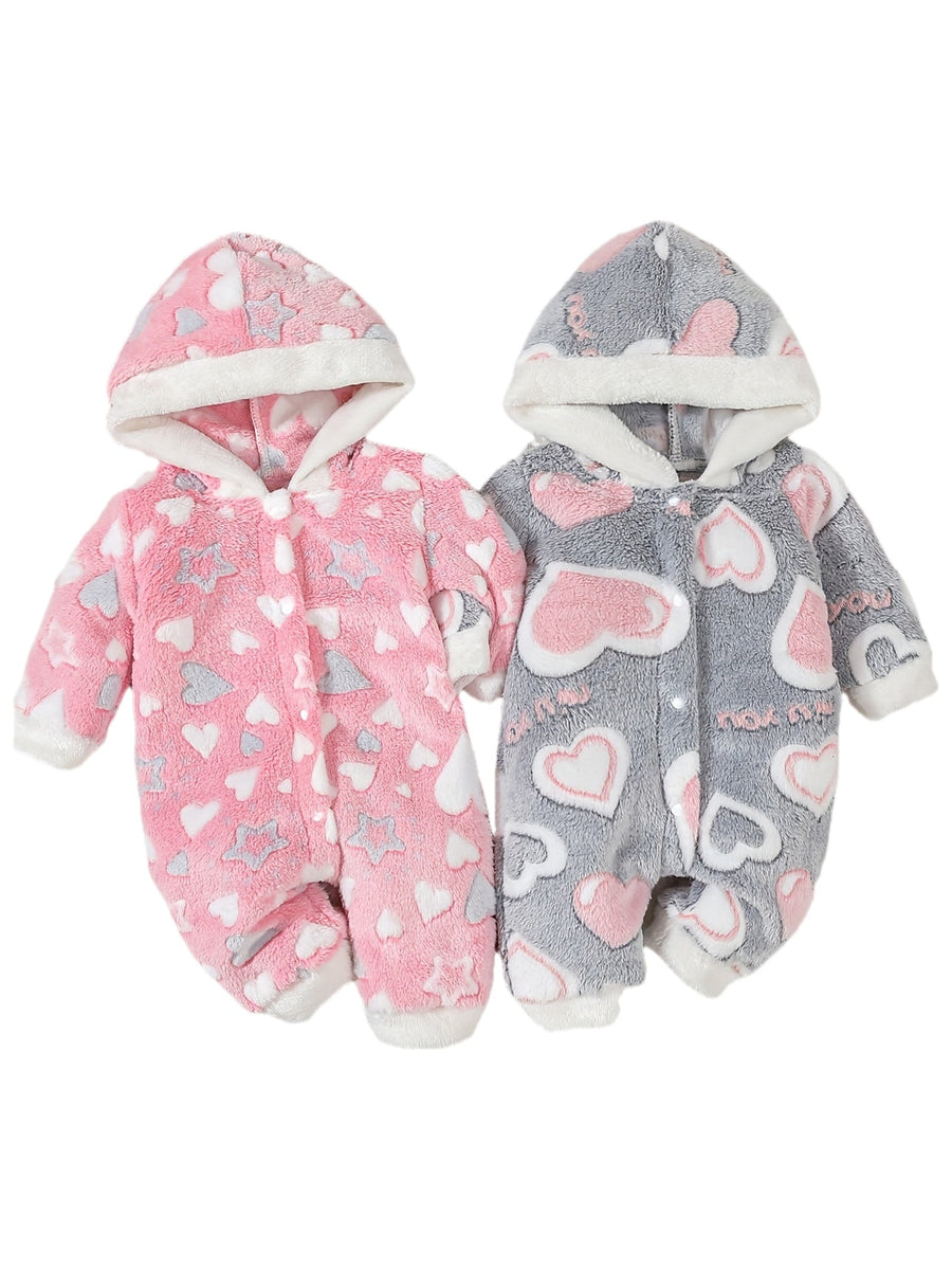Combinaison à capuche avec motif cœur mignonne pour bébé fille, ensemble 2 pièces automne/hiver, idéale pour l'extérieur