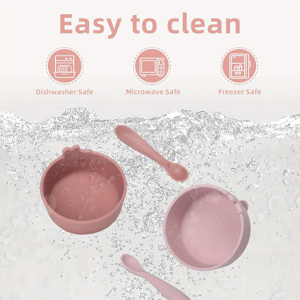 Sets d'alimentation pour enfants : bol et cuillère en silicone avec — Monptitlou