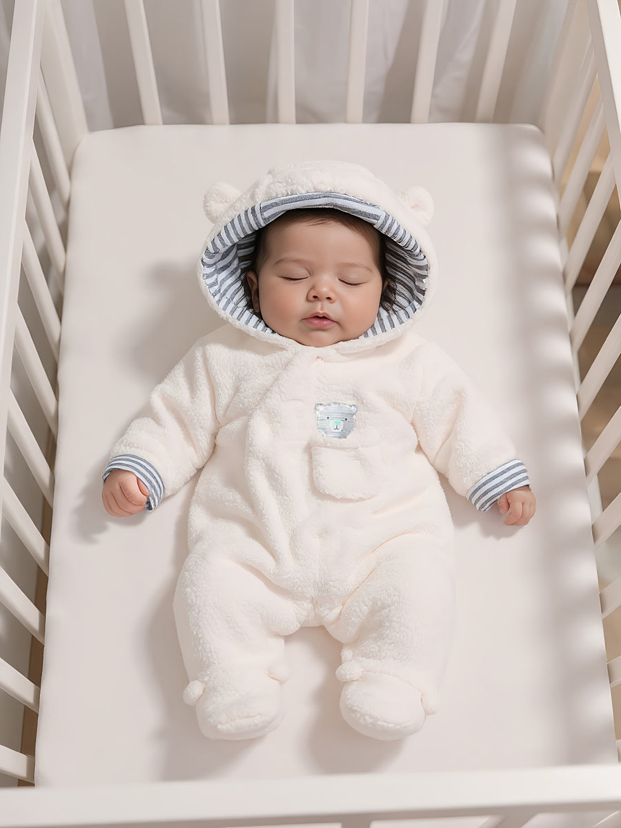 Boarnseorl Body Bébé Veste Épaissie à Capuche et Pieds Blanc Chaud — Monptitlou