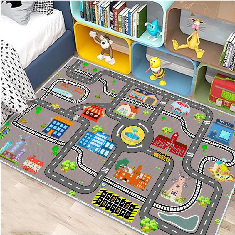 950G/M2 Velours 0.6Cm Dos Silicone Ville Route Et Voie Ferrée Tapis — Monptitlou