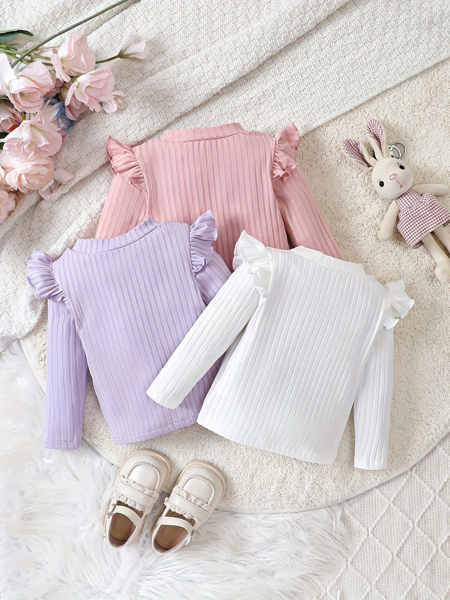 T-shirts à manches longues pour bébé fille, col rond — Monptitlou