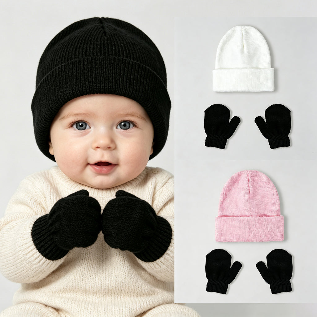 Ensemble 2 pièces, Chapeau et gants unis pour bébé — Monptitlou