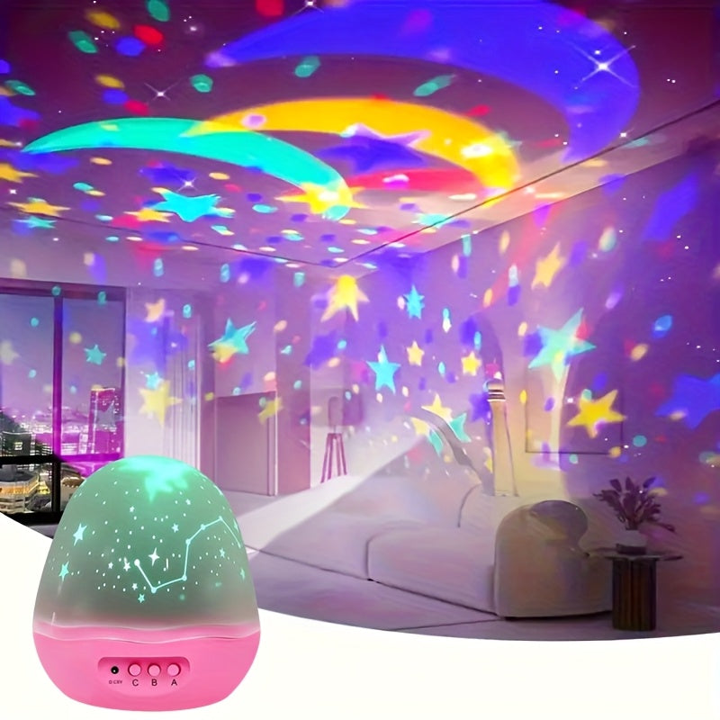 Lampe de nuit étoile et lune rose, projection rotative à 360 degrés — Monptitlou