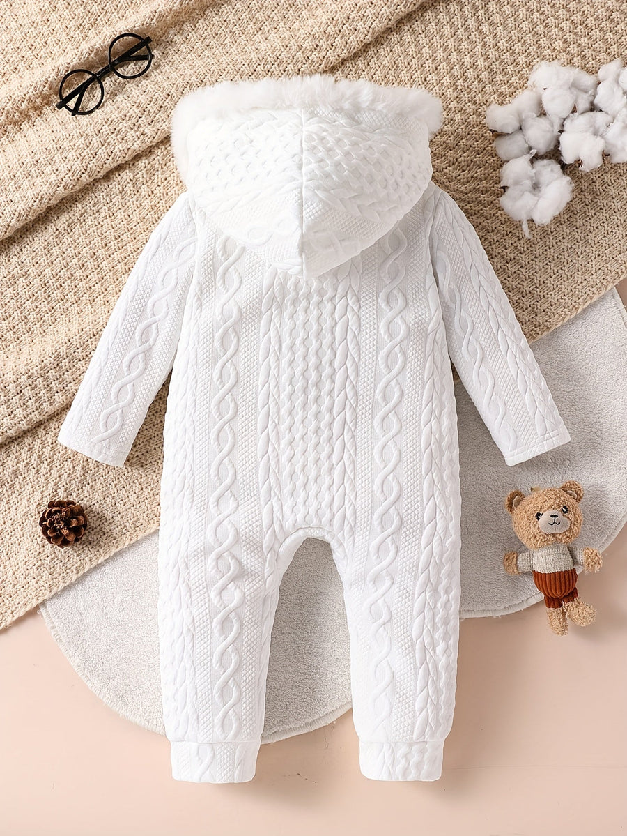 Combinaison pour bébés filles, style décontracté automne-hiver, à capuche épaisse, unie, à un bouton, coupe classique et