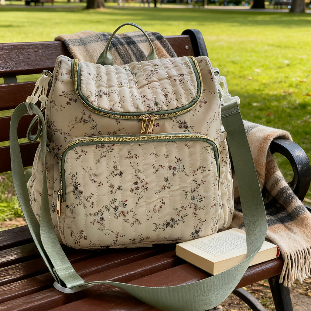 Sac à dos mère en fleurs grande capacité, sac de maternité matelassé — Monptitlou