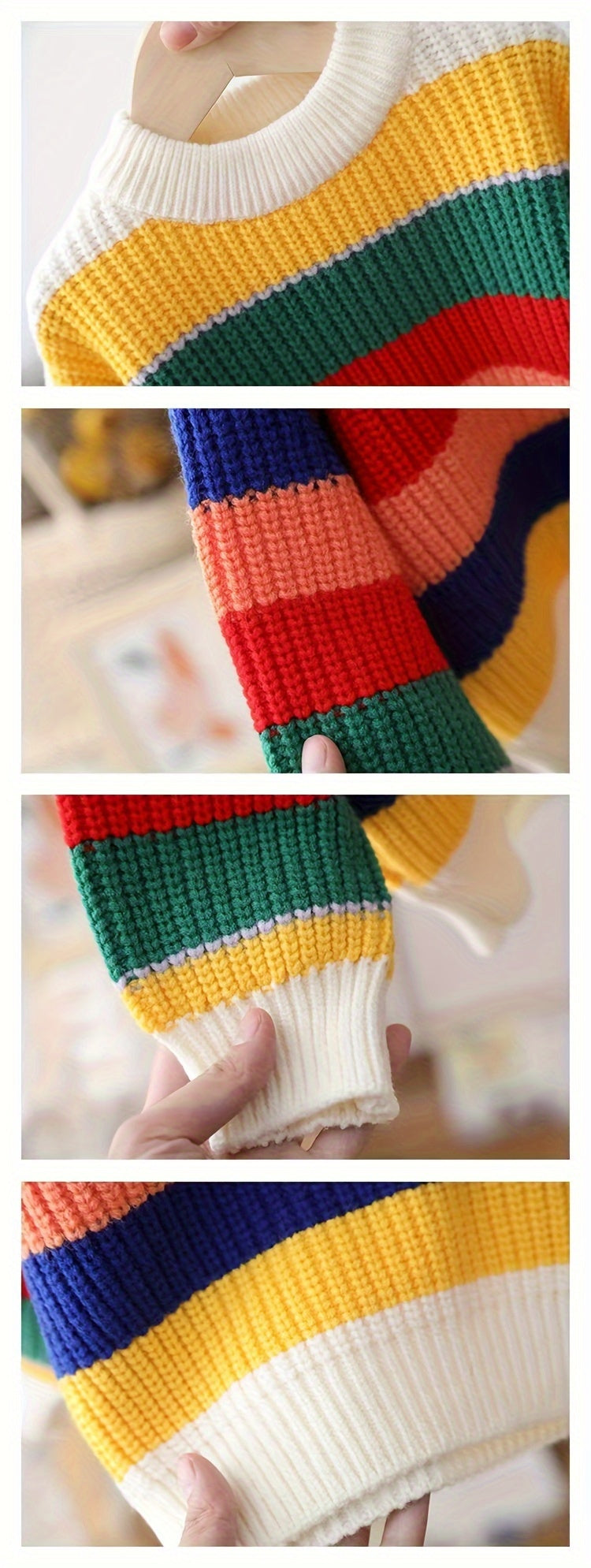 Pull rayé pour enfants, pull arc-en-ciel à col rond — Monptitlou