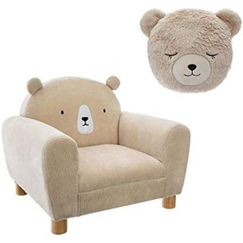 Pack : Fauteuil enfant ours beige + Coussin rond ours beige — Monptitlou