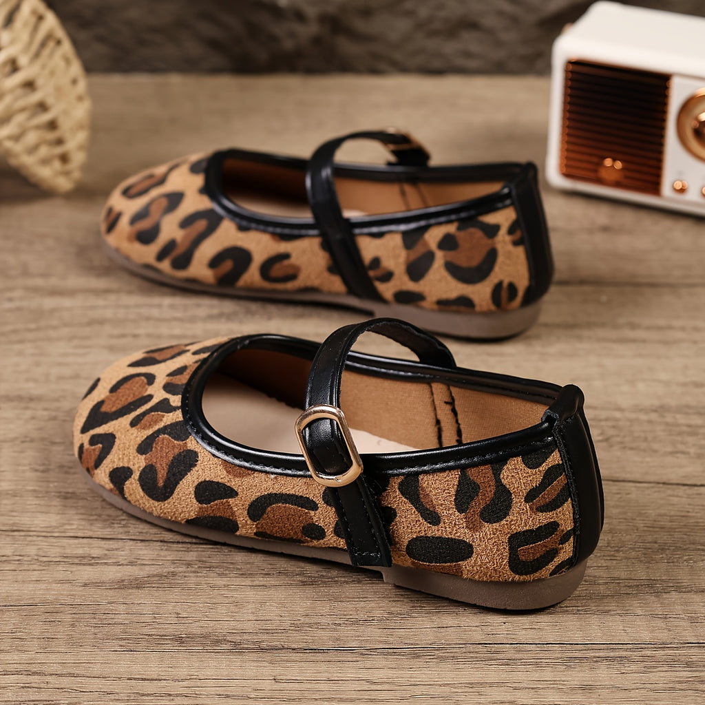 Chaussures plates Mary Jane imprimé léopard pour filles — Monptitlou