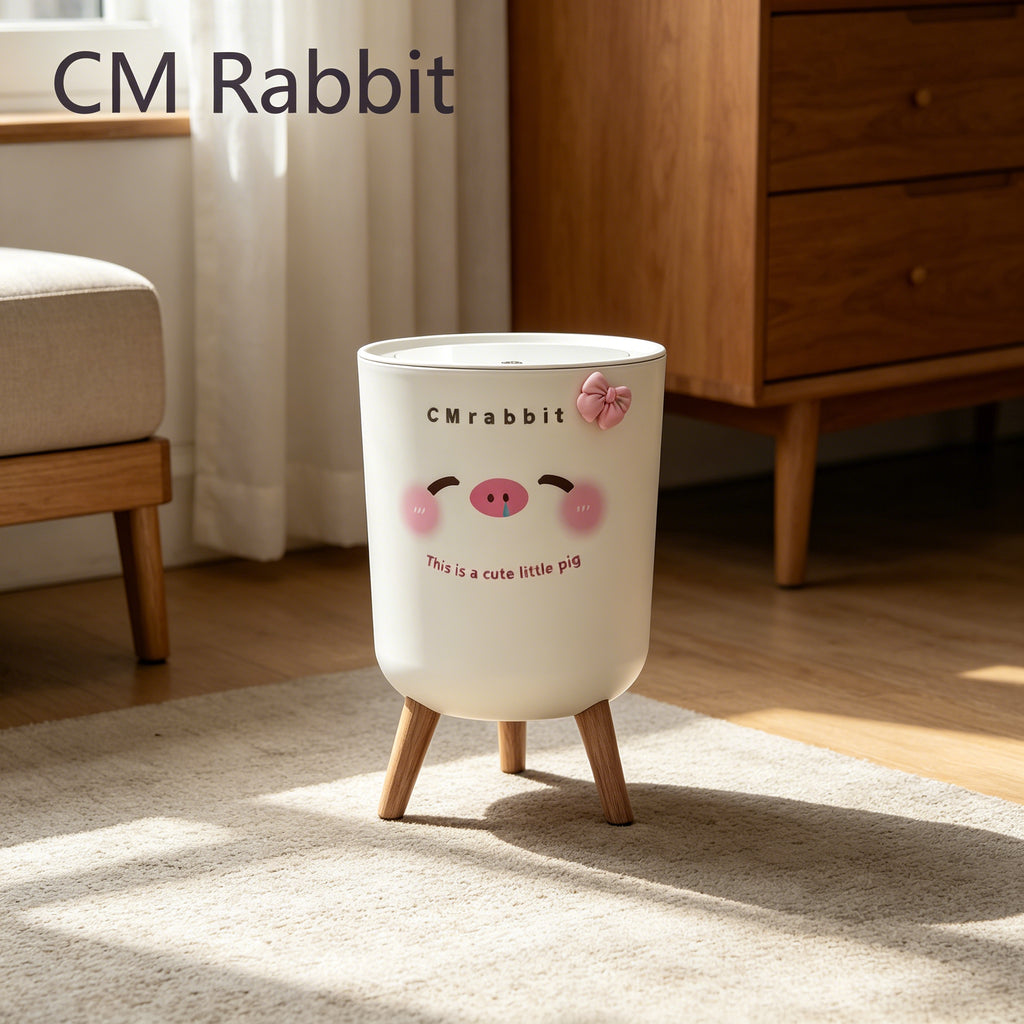 Poubelle à couvercle fermé avec motif adorable de cochon rose — Monptitlou
