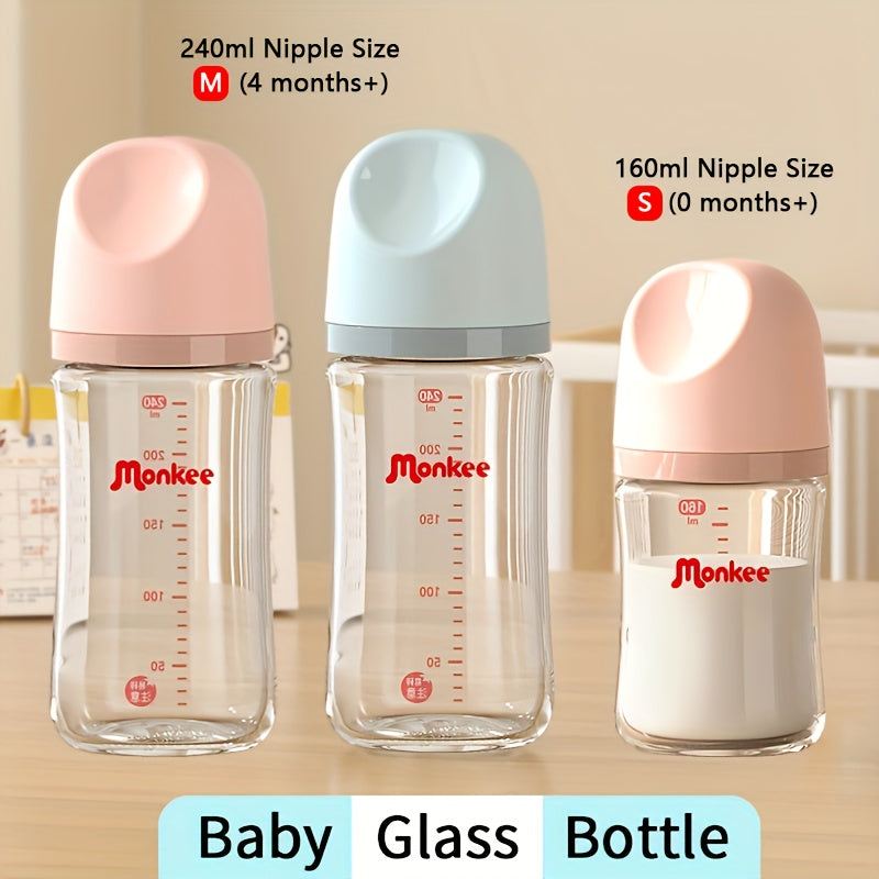 Biberon en verre 160 ml/240 ml, Col large, Verre épais, Anti-colique — Monptitlou