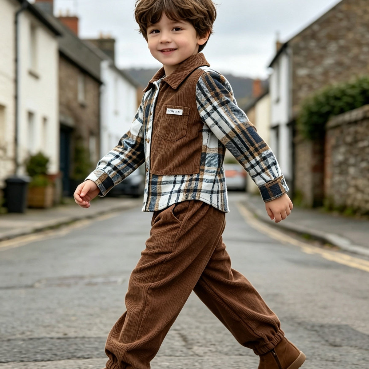Nouveau ensemble rentrée scolaire automne-hiver pour garçons : chemise — Monptitlou Image