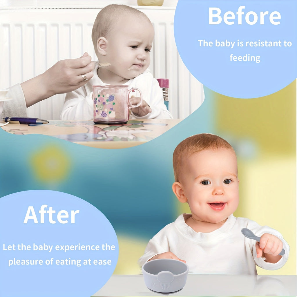 Bols en silicone alimentaire pour bébé avec ventouse, cuillère — Monptitlou