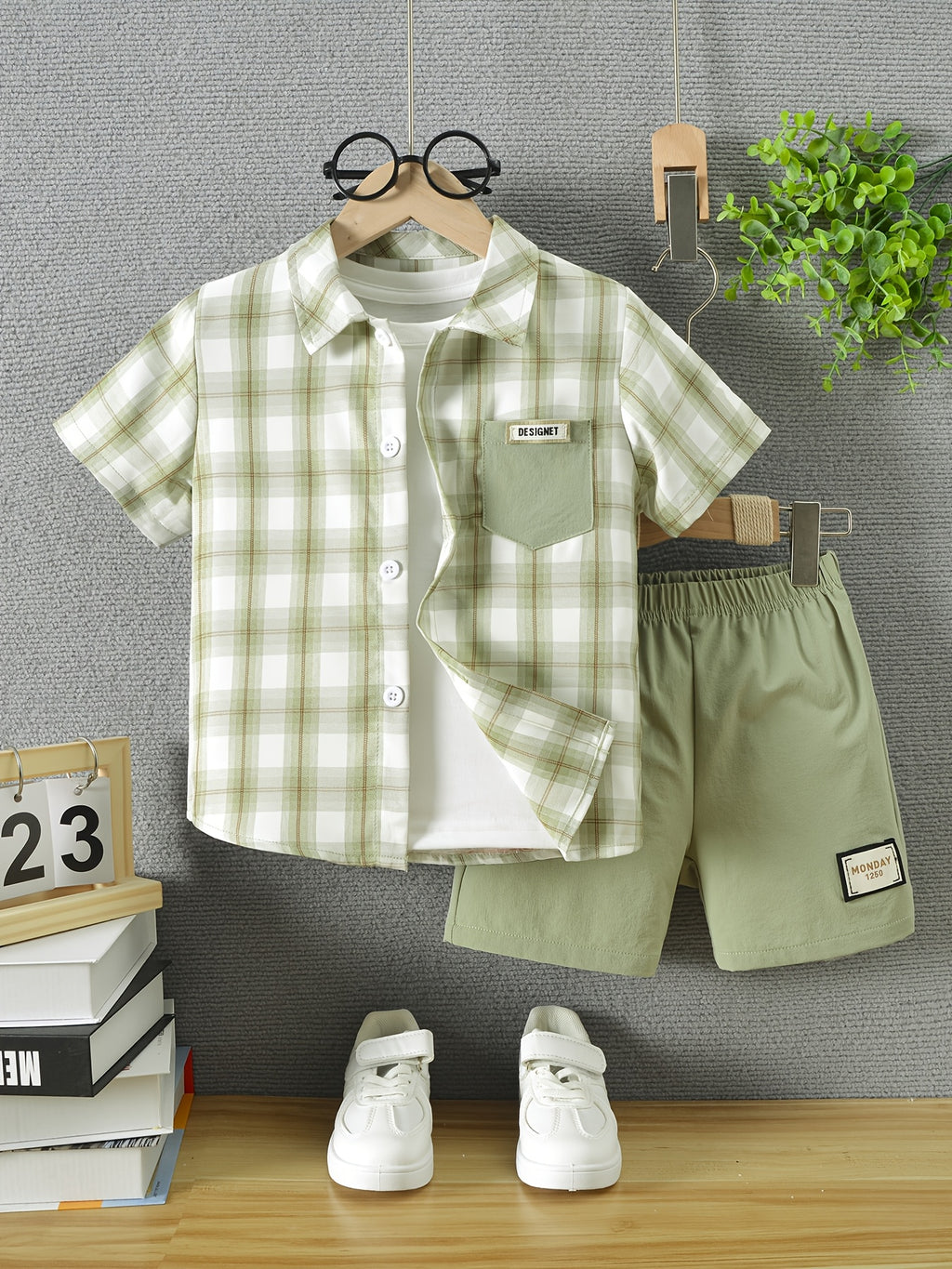 Ensemble de chemise d'été à manches courtes avec col et boutons pour — Monptitlou