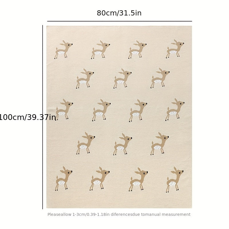 Couverture Bébé Tricot Jacquard Petit Cerf Mignon Couleur Chameau — Monptitlou