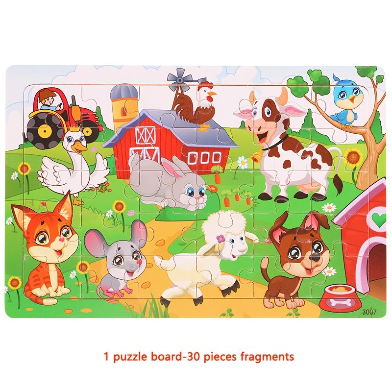En 1 plateau de puzzle en bois pour enfants, animaux, dinosaures — Monptitlou