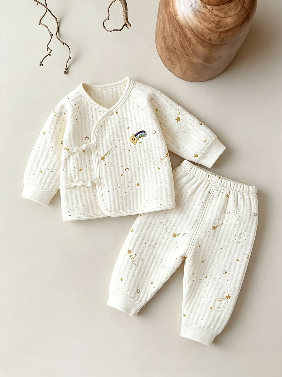 Ensemble 2 pièces d'hiver chaud pour nouveau-nés (garçons et filles) avec manches longues et pantalon long - Col ouvert 