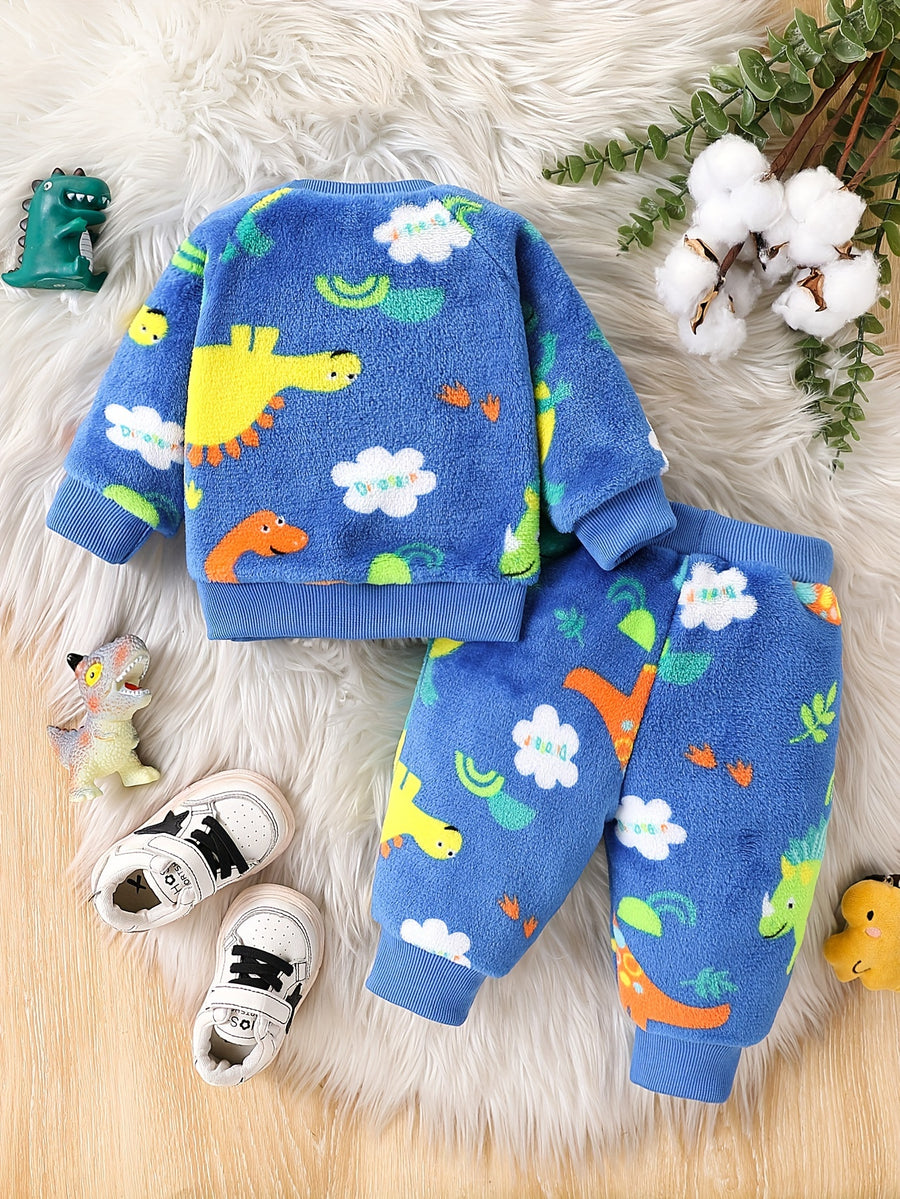 Ensemble 2 pièces sweat à capuche bébé motif petit dinosaure en peluche — Monptitlou