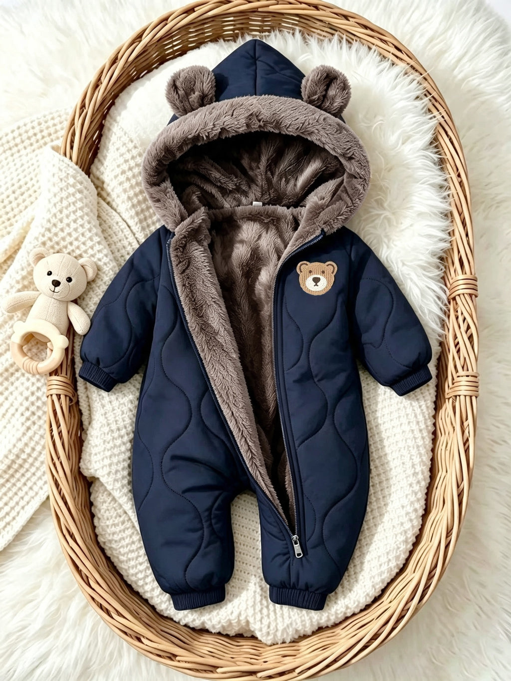Combinaison bébé d'hiver à oreilles d'ours en relief — Monptitlou